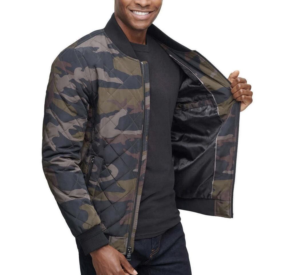 Calvin Klein Camo Quilted Bomber Flight Jacket Mens Size S NWT Small Green Black